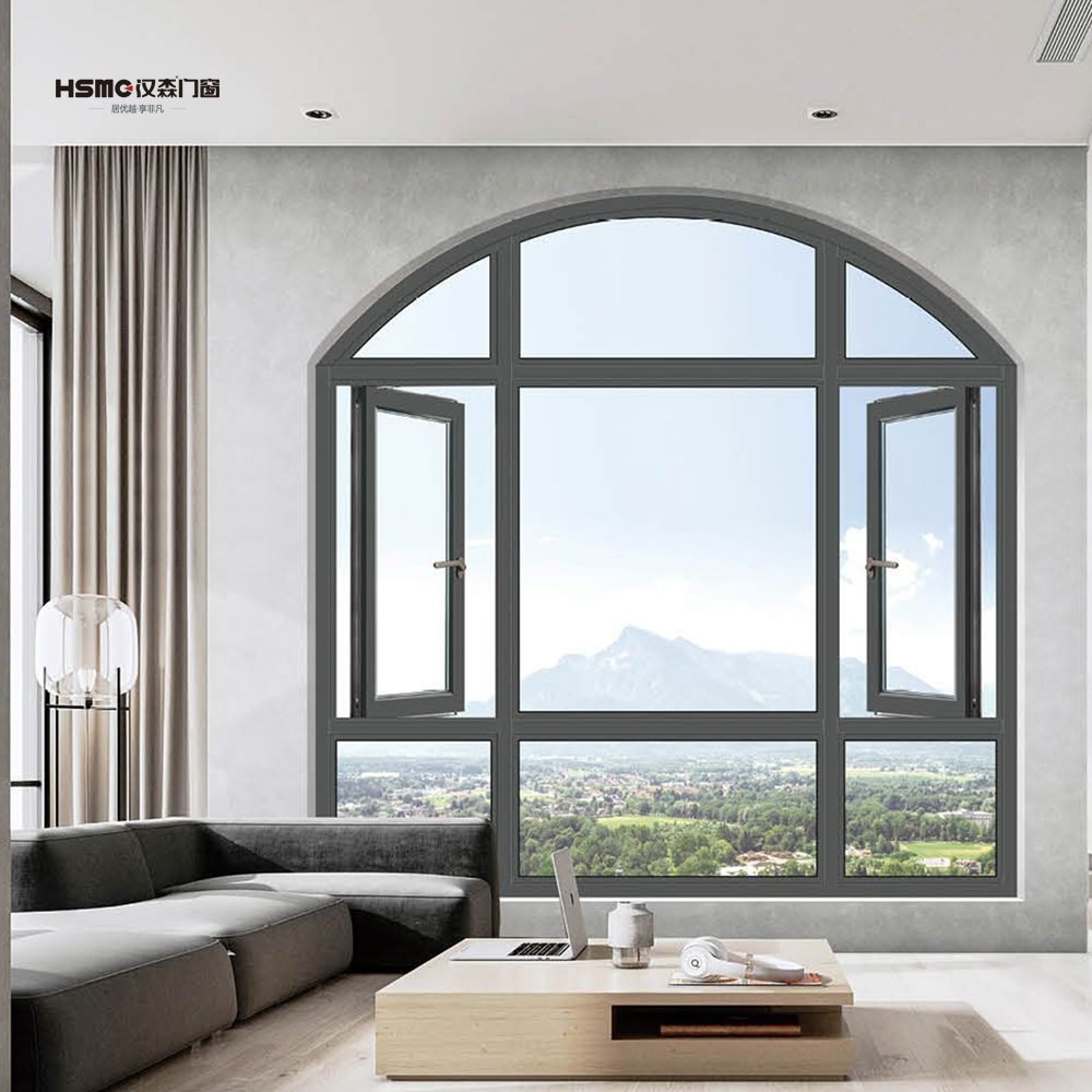 Curved Aluminum Casement Window with High Performance Insulated Glass Energy Star Qualified for Villa &amp; Hotel Use