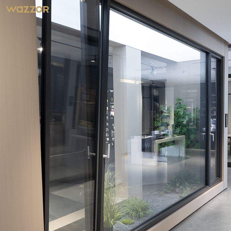 Wazzor New Style House Modern Simple Black Aluminium Casement Windows Hardware Frame