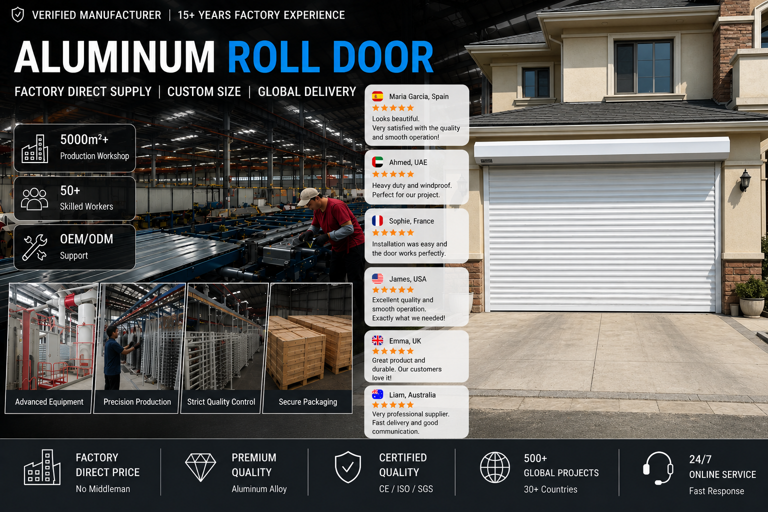 Automatic Aluminum Alloy Roller Shutter Door Electric Motorized Security Windproof Roll up Doors for Garage Warehouse Shop