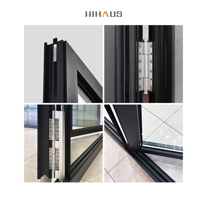 Hihaus New Chinese Aluminium Accordion Folding Patio Glass Sliding Back Doors
