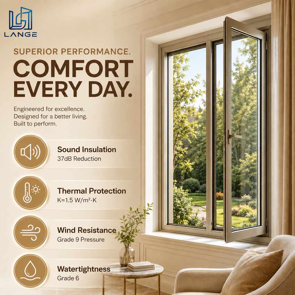 Wide Opening Slim Frame Aluminum Casement Window Double Sash Thermal Break Outward Opening Glass Door for Luxury Roof Garden