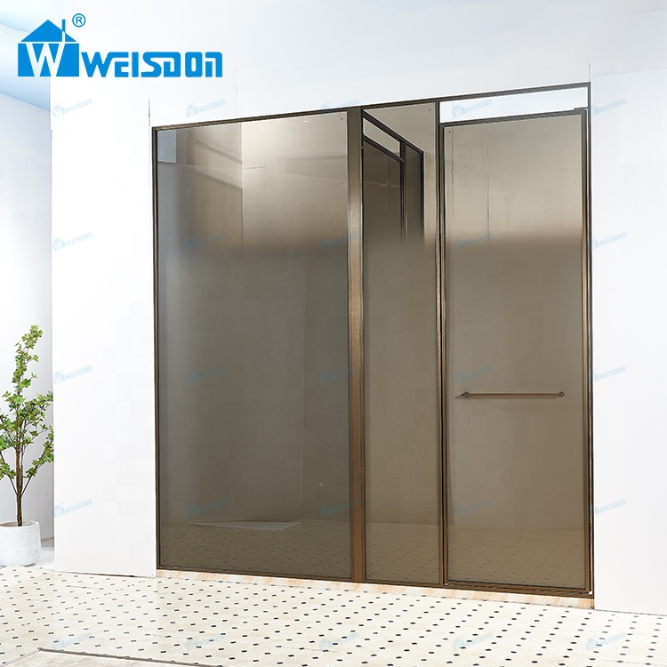 Soft Close SGCC Certified Villa Hotel Aluminum Alloy Bronze 5mm+5mm Laminated Safety Glass Framed Pivot Shower Door