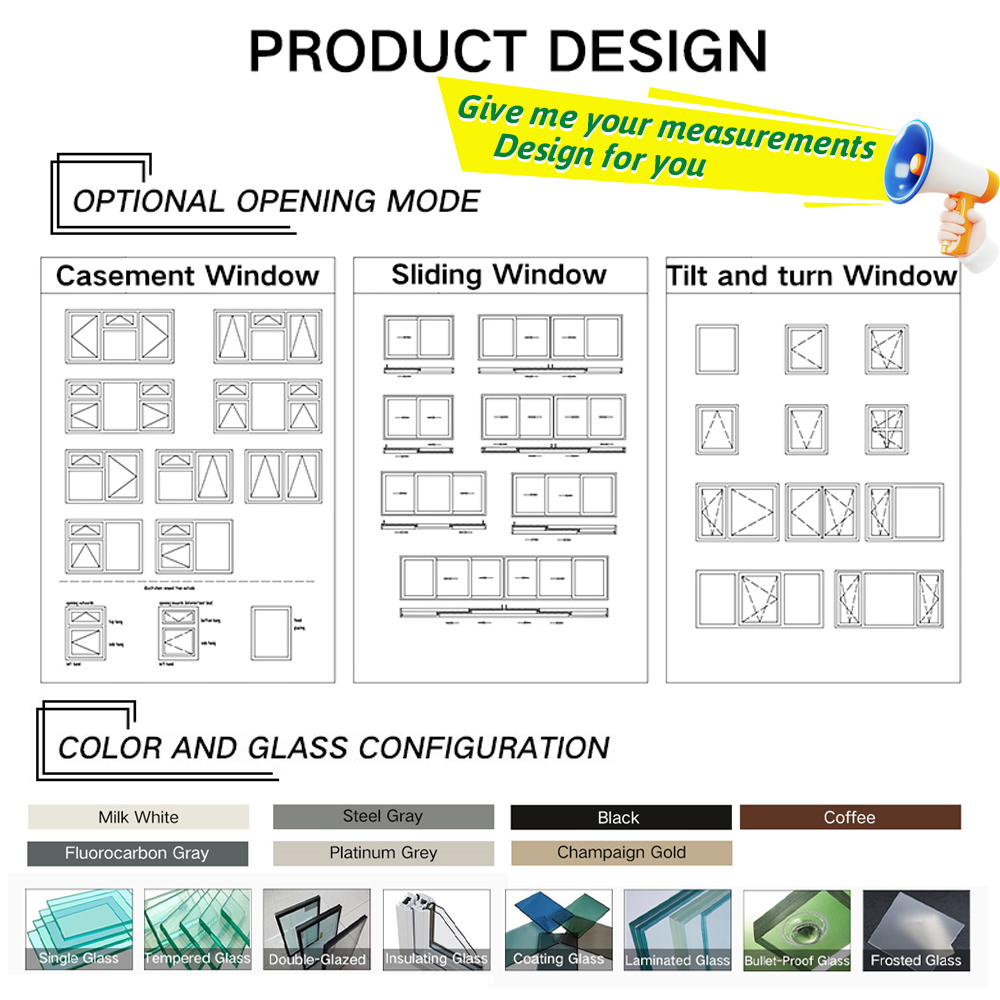 Exterior Sound Proof Aluminium Profiles Window Design French Style Black Aluminum Frame Double Glass Casement windows