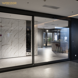Wazzor Flush Track Sliding Door Exterior Conceal Stacking Door Aluminium Hidden Glass Pocket Slide Doors