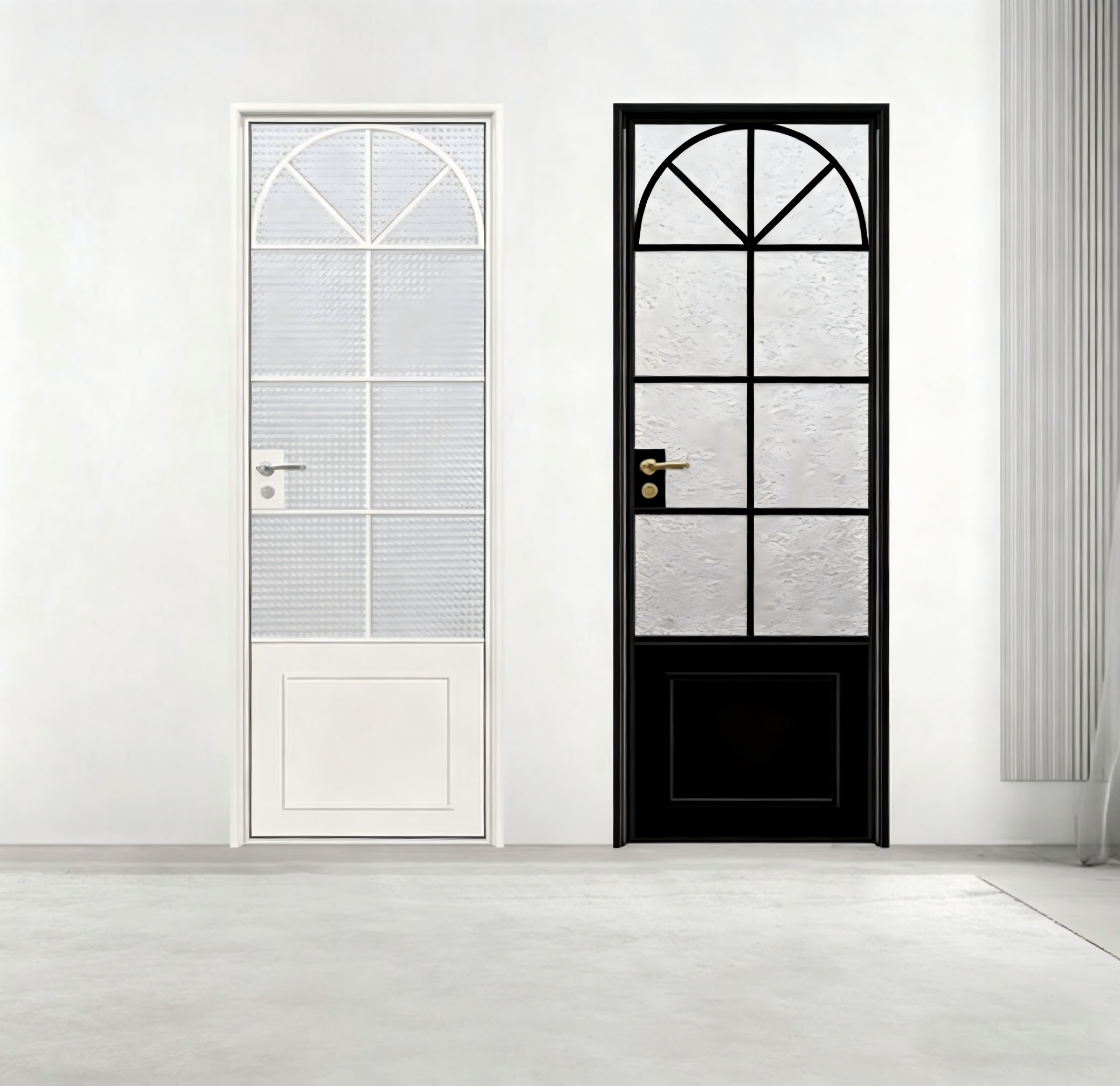 Custom Retro Slim Swing Door Vintage Arched Aluminum Frame Tempered Safety Glass Partition Door for Interior Bathroom Kitchen