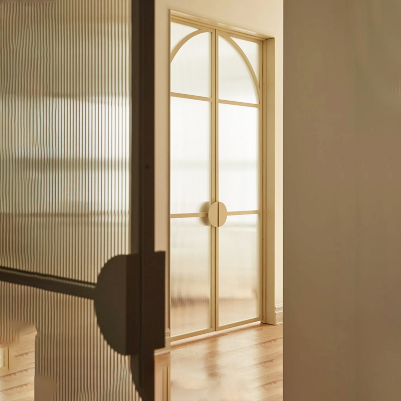Alucasa for Houses Arch Shaped Casement Grey Glass Contemporary Interior Front Entry Swing Doors