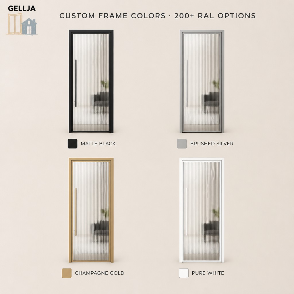 GELLJA Modern Interior Aluminum Swing Door Fluted Glass Narrow Frame Manual CE Certified for Apartment Hotel Bathroom Kitchen