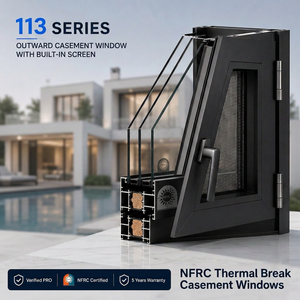 NFRC 2mm Thermal Break Double Glazed Stainless Steel Screen Commercial Aluminum Casement Windows Soundproof Aluminium Window