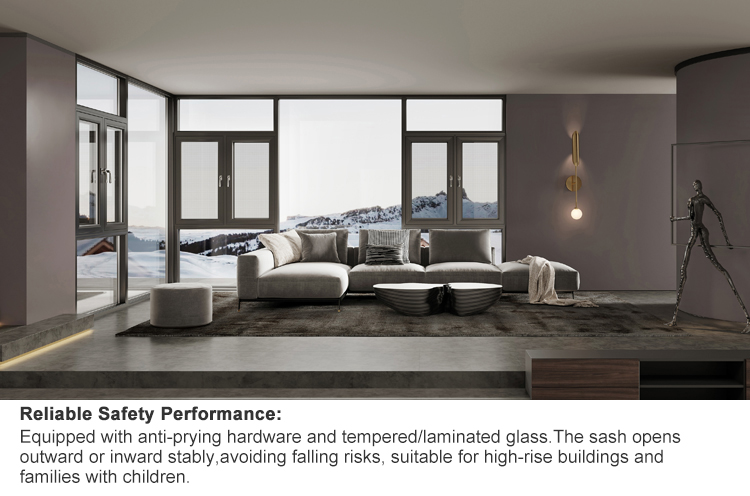 NFRC Tilt and Turn Black Narrow Frame Double Glazed Thermal Break Modern Residential Aluminum Windows House Aluminium Window
