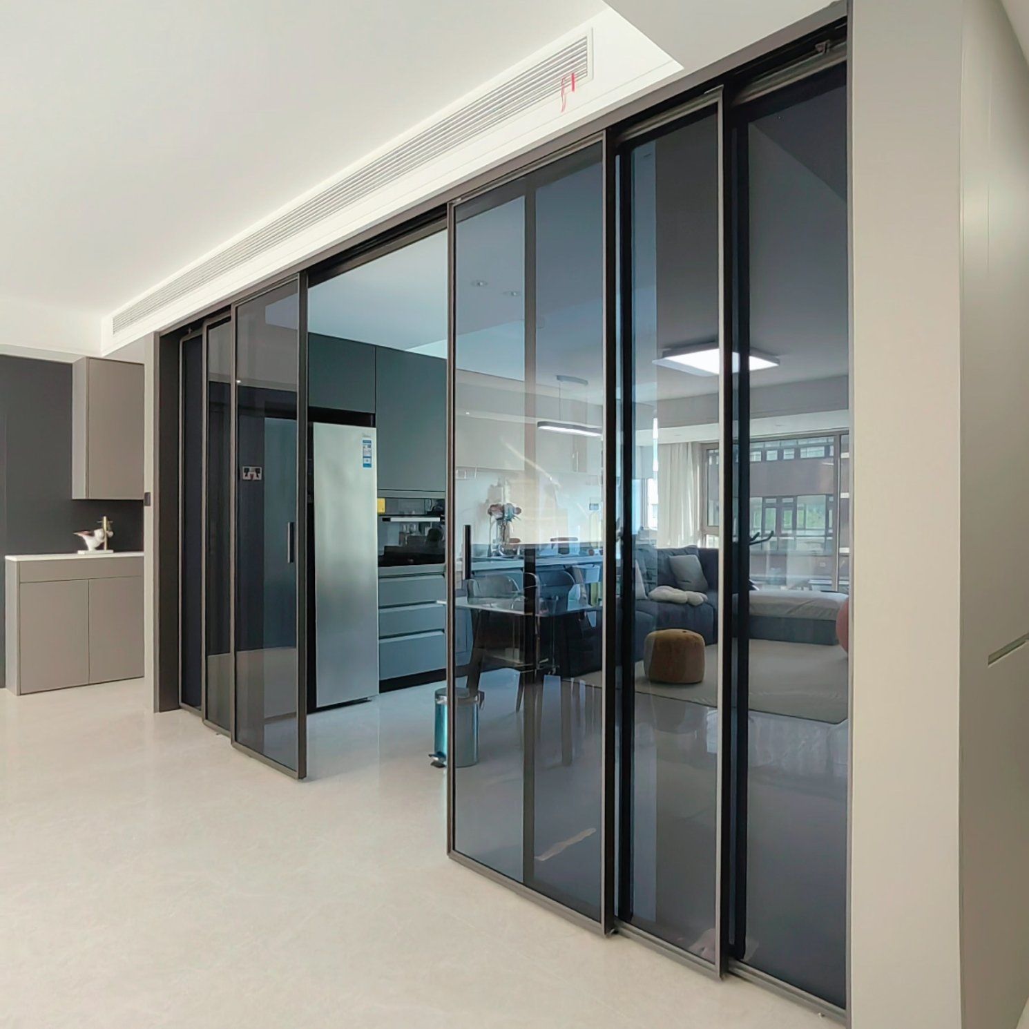 Aluminum Alloy Sliding Door with Glazing Tempered Glass for Kitchen Living Room Bedroom Bathroom Partition Use