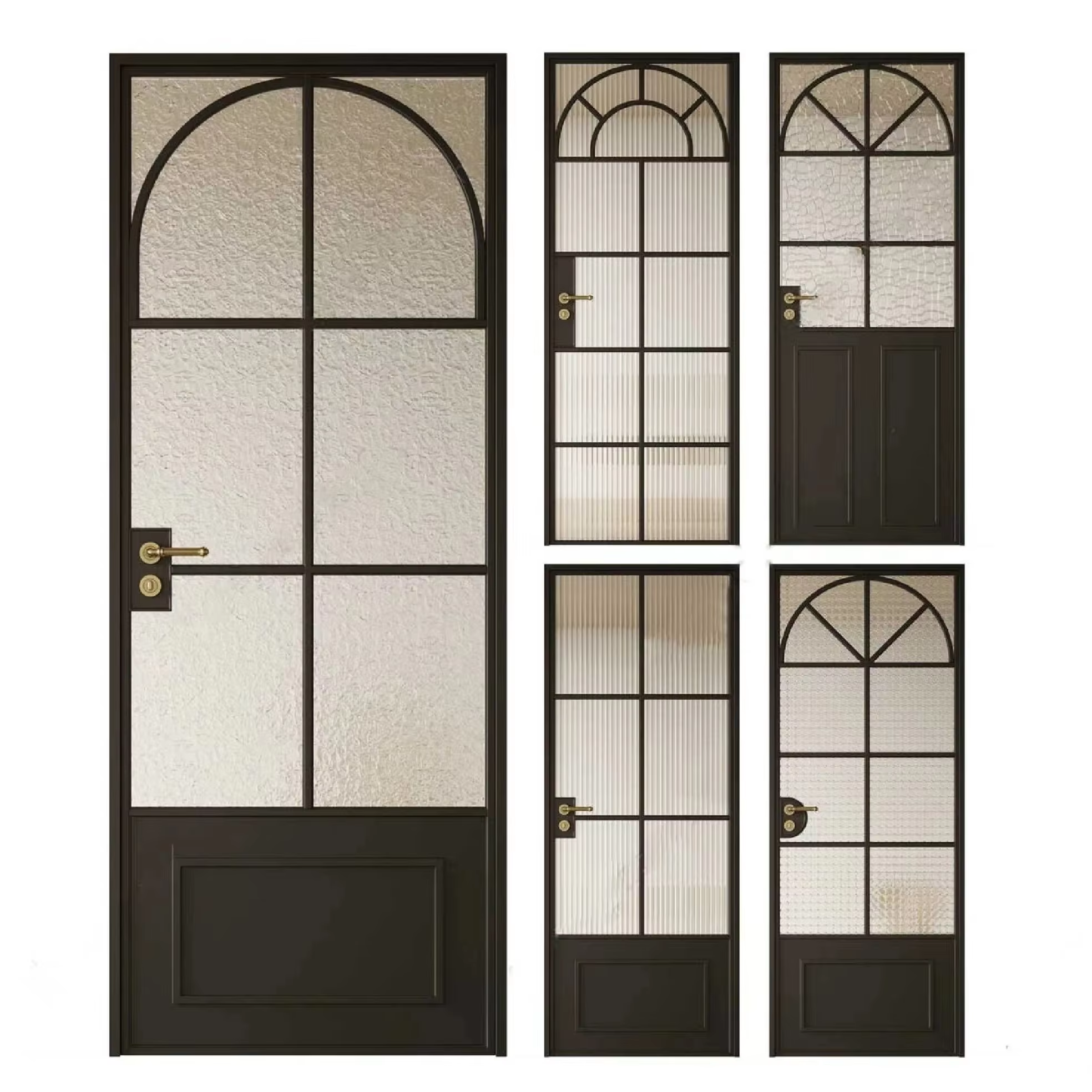 Custom Retro Slim Swing Door Vintage Arched Aluminum Frame Tempered Safety Glass Partition Door for Interior Bathroom Kitchen