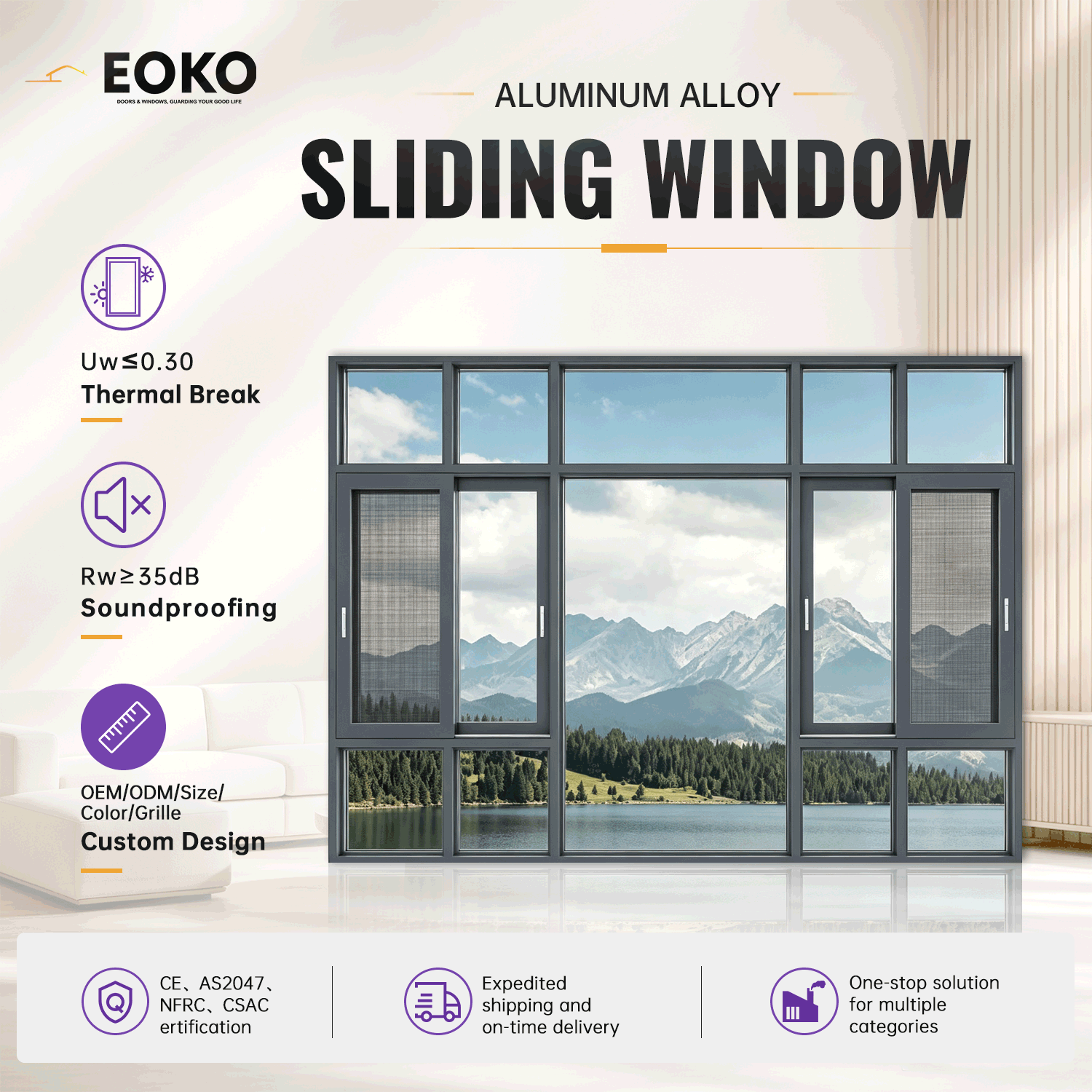 EOKO High Quality Aluminium Sliding Windows Double Glazed NFRC AS2047 Factory Direct Wholesale Price Custom Window For Engineers