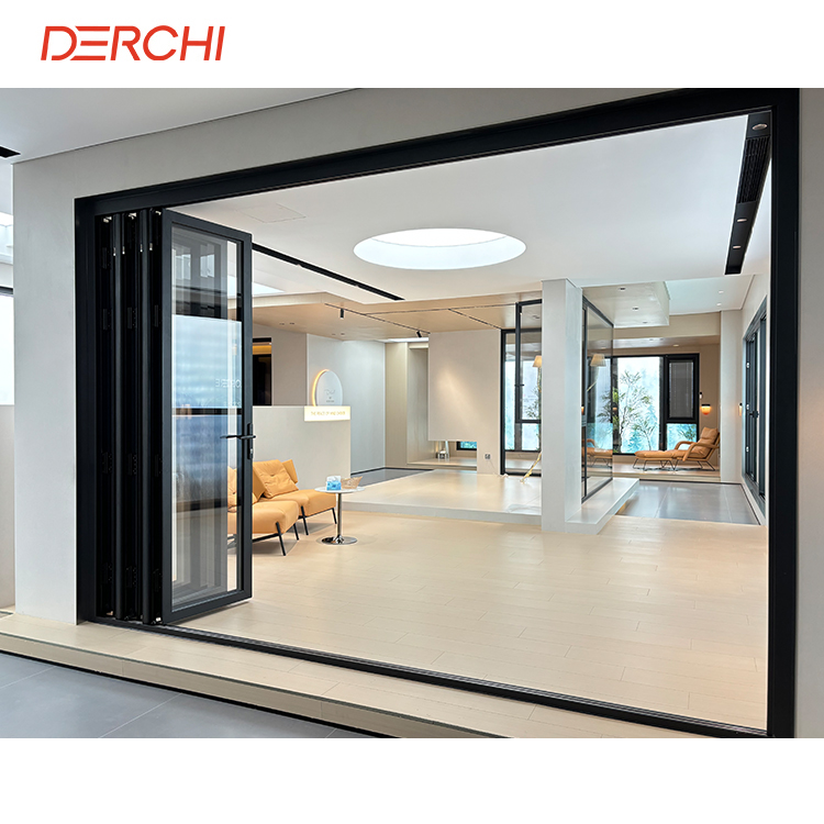 North American NFRC Large Modern Internal Lockable Soundproof Accordion Sliding Aluminum Bifold Folding Double Glass Patio Doors