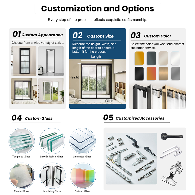 Simple Modern Aluminum Casement Door Smooth Surface Color Custom Sound Insulated Door for Office Residential Renovation
