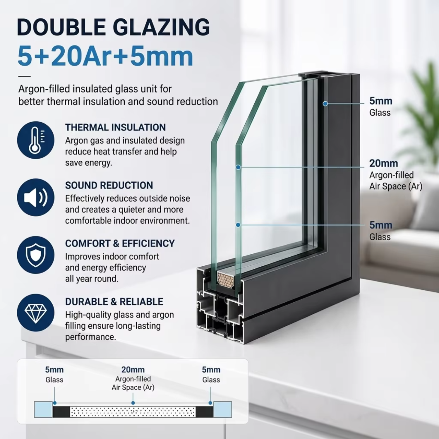 Side Pressure Sealing Soundproof Double Glazed Aluminum Sliding Windows Soundproof Sliding Aluminium Window