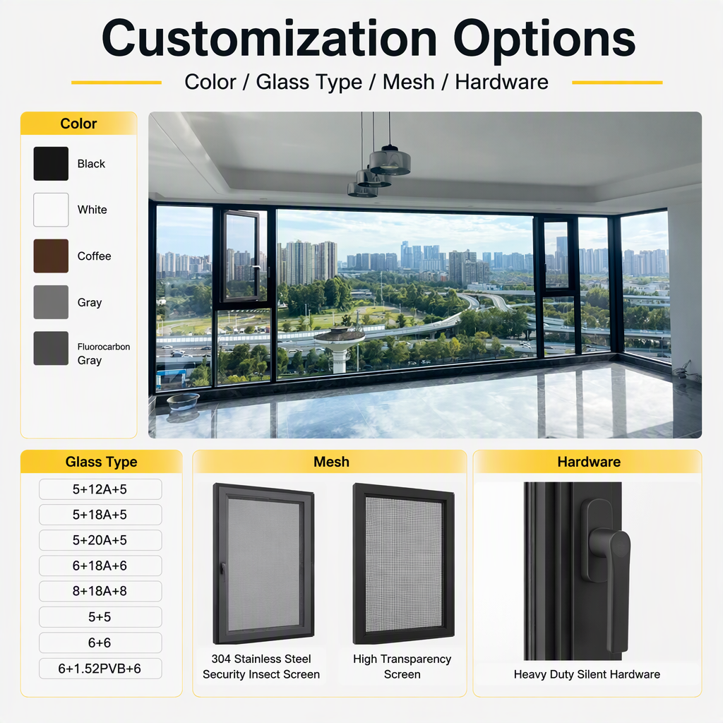 Thermal Break Aluminum Panoramic Corner Window Villa Balcony System Window