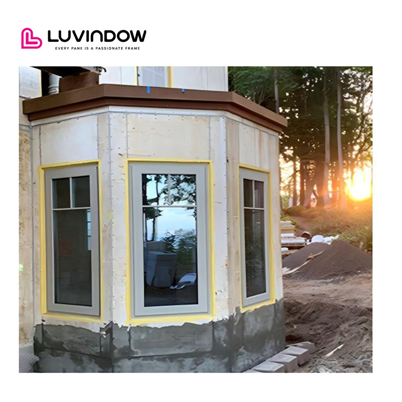Best Selling Aluminium Corner Bay Heat Insulation Low-E Double Glazed Fixed Textured Bow Window Casement Bay Aluminium Windows