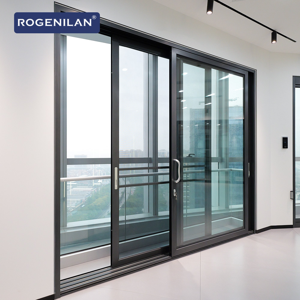 Rogenilan Villa House Heavy Duty Aluminium Frame Panoramic Large Glass Panel Sliding Slide Door with Mosquito Net
