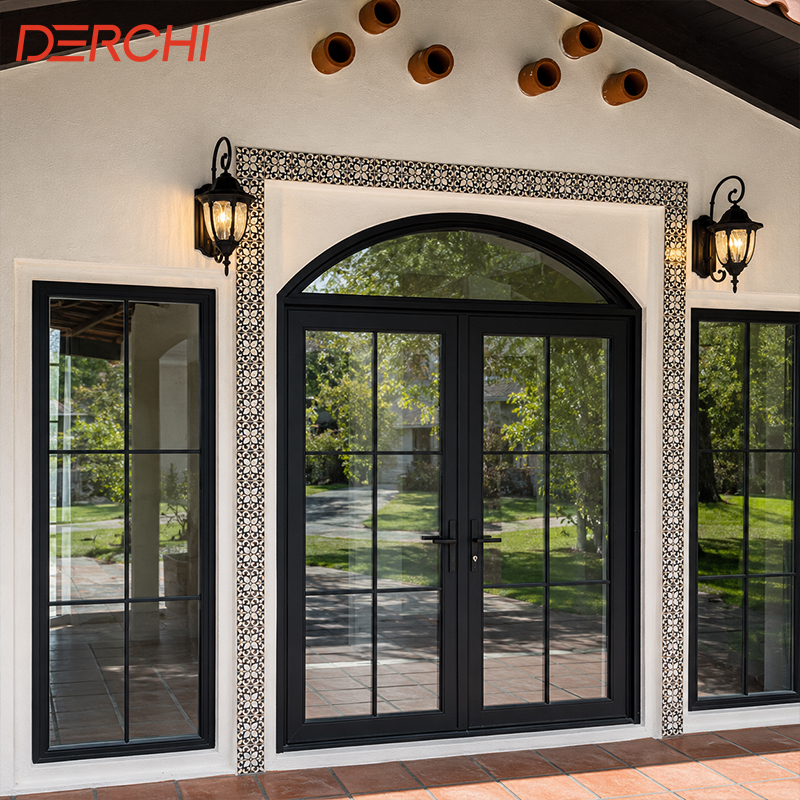 Thermal Break Aluminum French Door Modern Double Swing Glass Door for Residential Villa