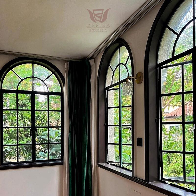 DEMEA Boutique Hotel Bathroom Project Waterproof Energy Saving Round Top Custom Glass Thermal Break Aluminum Casement Window