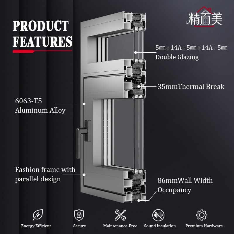 Villa Custom Weatherproof Windproof Air Tightness Powder Coated Aluminum Casement Window For Luxury Villa House Renovation