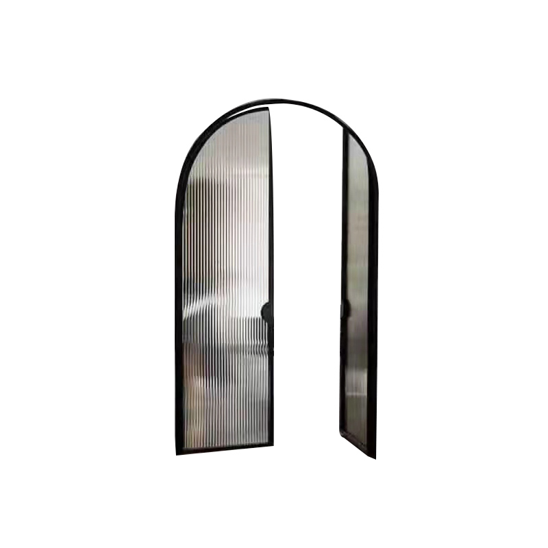 Alucasa for Houses Arch Shaped Casement Grey Glass Contemporary Interior Front Entry Swing Doors