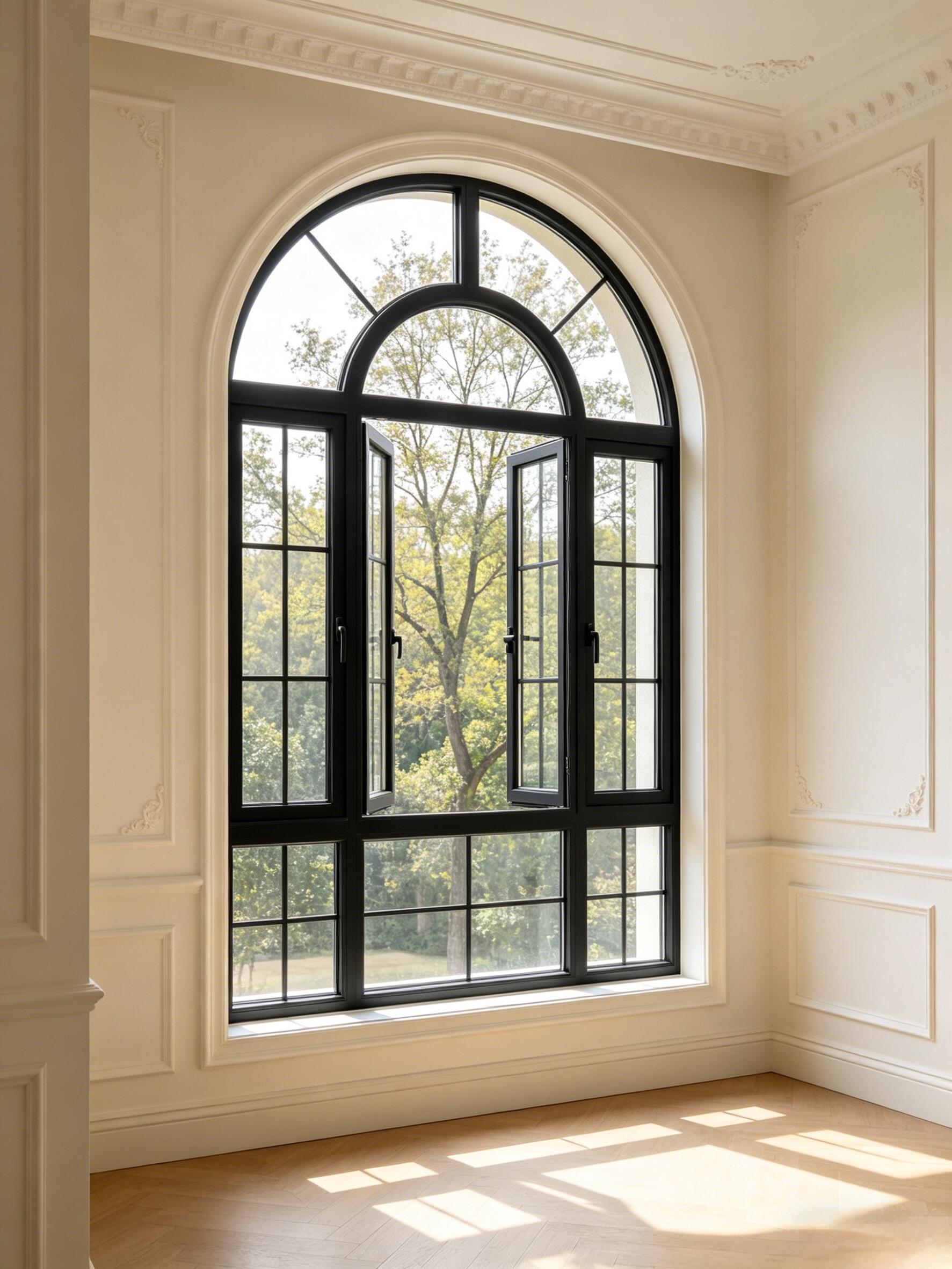 Modern Thermal Break Arched French Casement Windows Grill Design,Custom Arch Windows for Hotel and Resort Project