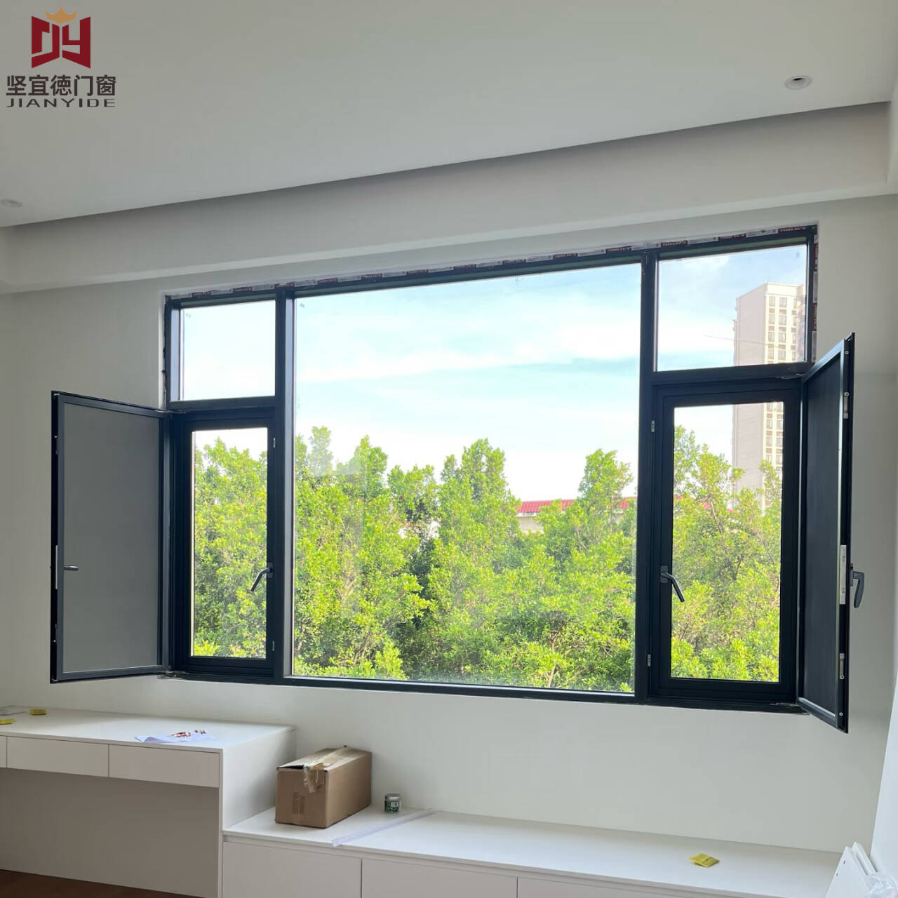 Modern Horizontal Swing Broken Bridge Aluminum Alloy Windproof Integrated Window Screens Casement Windows for Balcony Enclosure