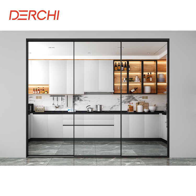 DERCHI Extremely Narrow Slim Frame 8mm Single Glass Soundproof Interior Living Room Aluminum Glass Sliding Door