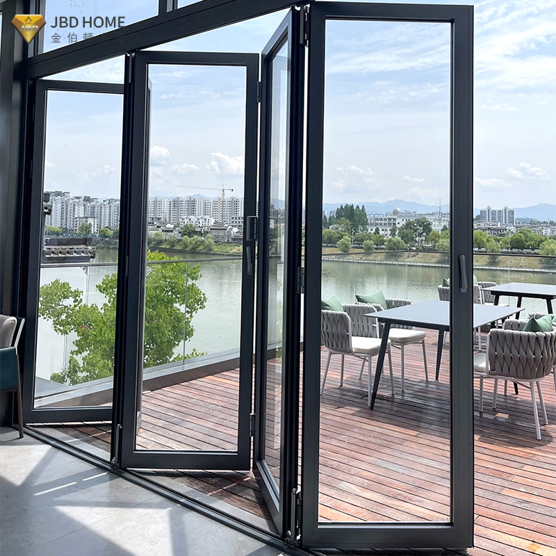 Hurricane Proof Aluminum Exterior Door Balcony Patio Lowe Soundproof Glass Garden Aluminum Bifold Folding Door