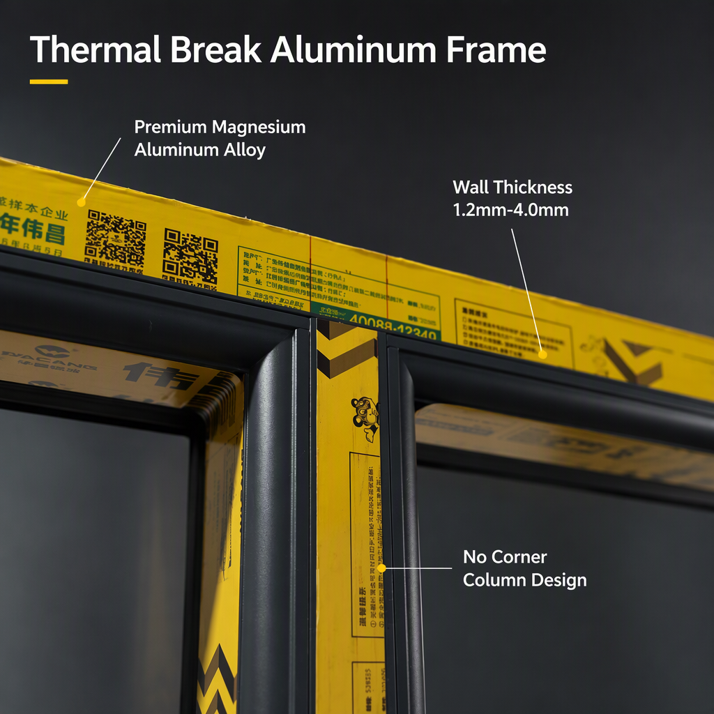 Thermal Break Aluminum Panoramic Corner Window Villa Balcony System Window