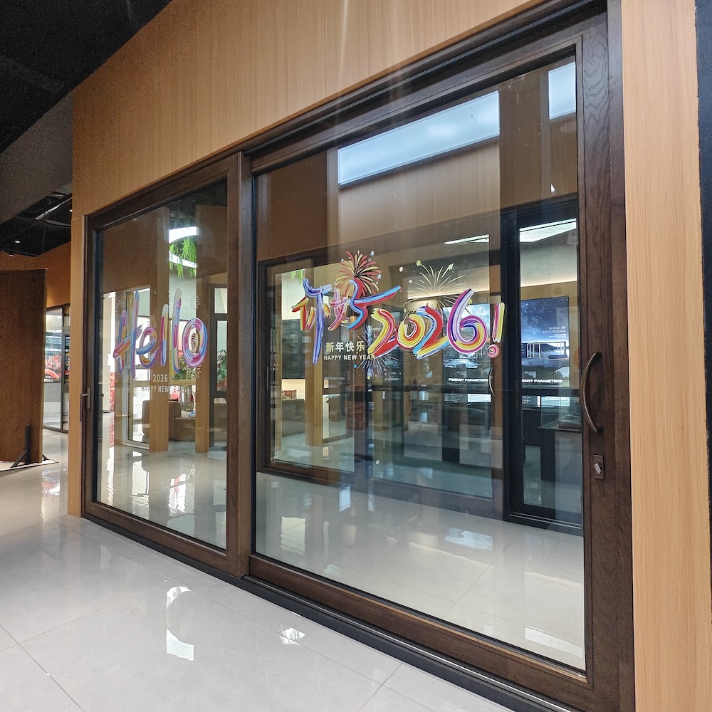 Modern Aluminum Clad Wood Sliding Door Thermal Break Double Glazed Low-E Dark Walnut Interior for Villa Patio