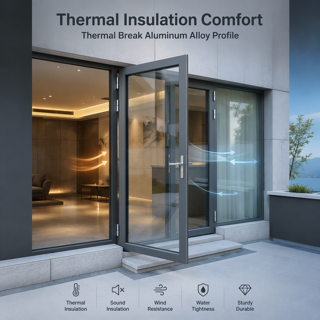 Thermal Break Aluminum Swing Door Aluminum Alloy Frame Glass Entry Door Custom Size Color for Hotel Apartment Projects
