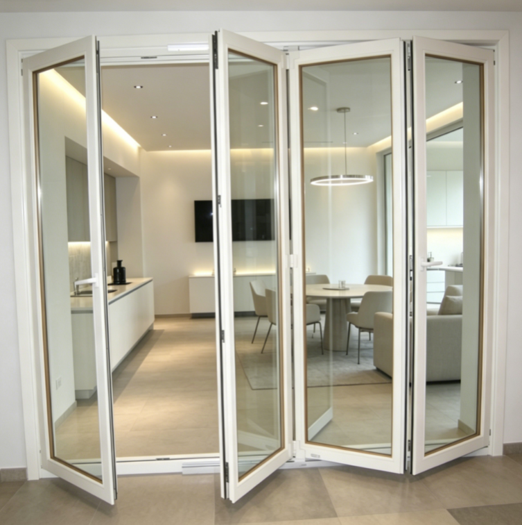 Folding Door Aluminum Alloy Frame Bi-fold Doors Custom Exterior Patio Sliding Glass Aluminum Folding Door