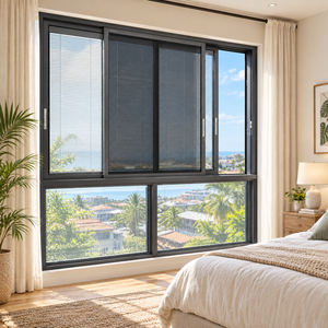 Hihaus Aluminum Sliding Windows for Houses Modern Porch Black Sliding Glass Windows with Shutters