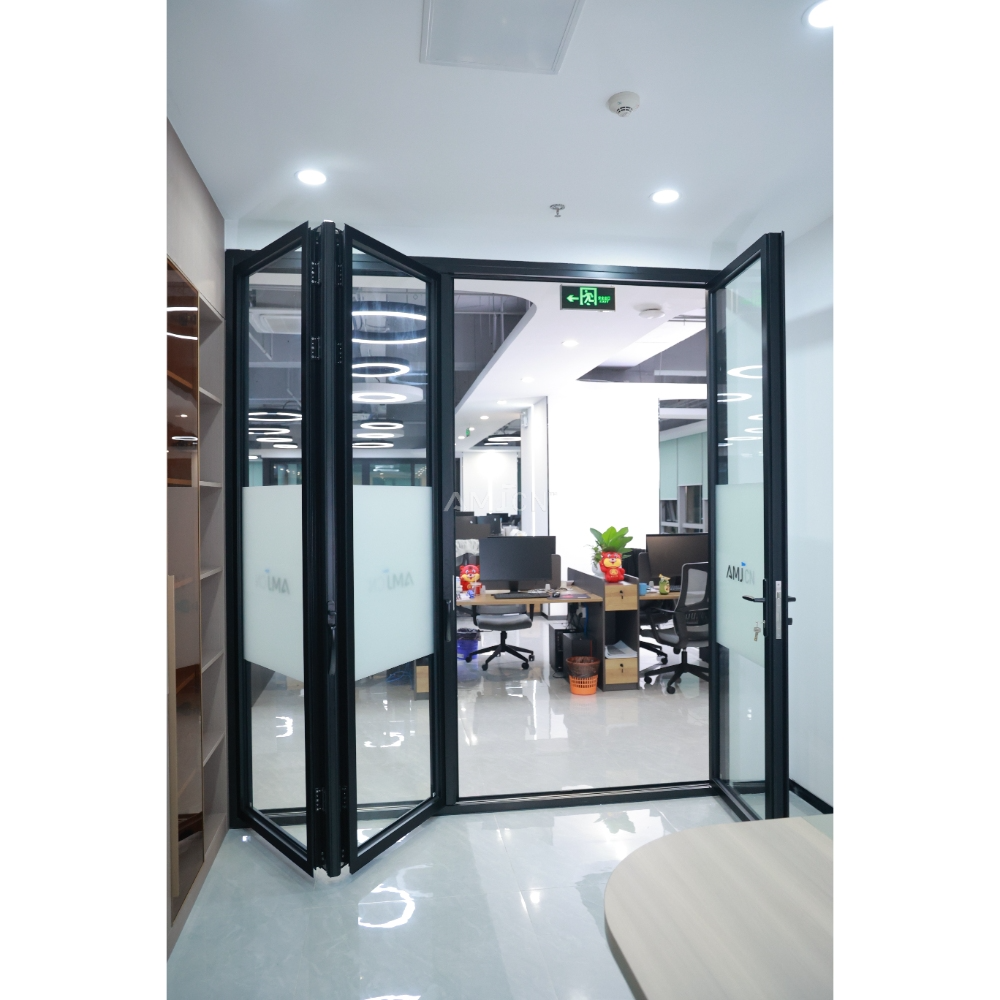 AMJ Heavy Duty Coastal Glass Commercial Aluminum windows and Doors Patio Folding Glass Door Double Glazed Glass Bifold Doors
