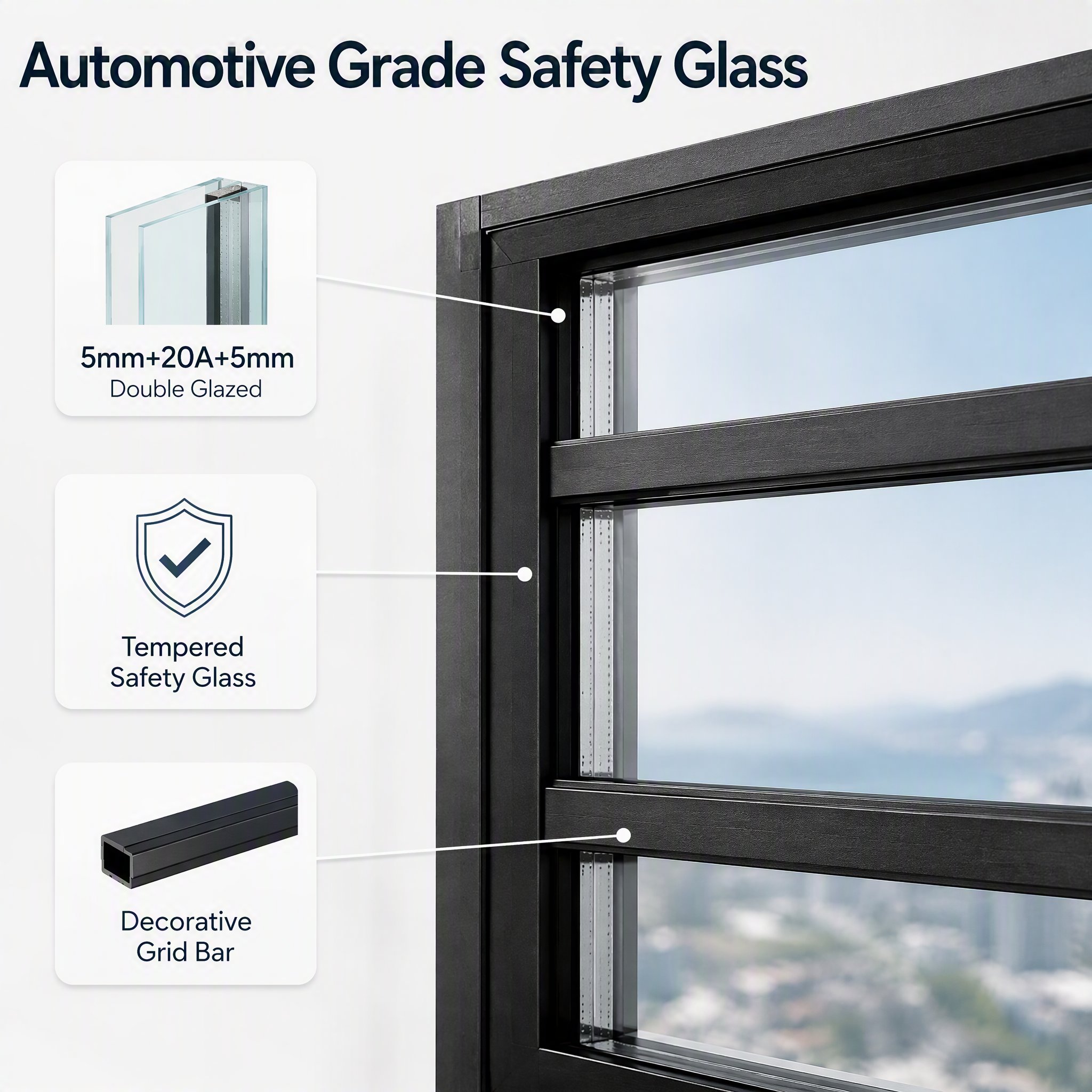 Modern Thermal Break Aluminum Casement Window Flush Screen Design for House Villa Apartment Balcony and Hotel Project