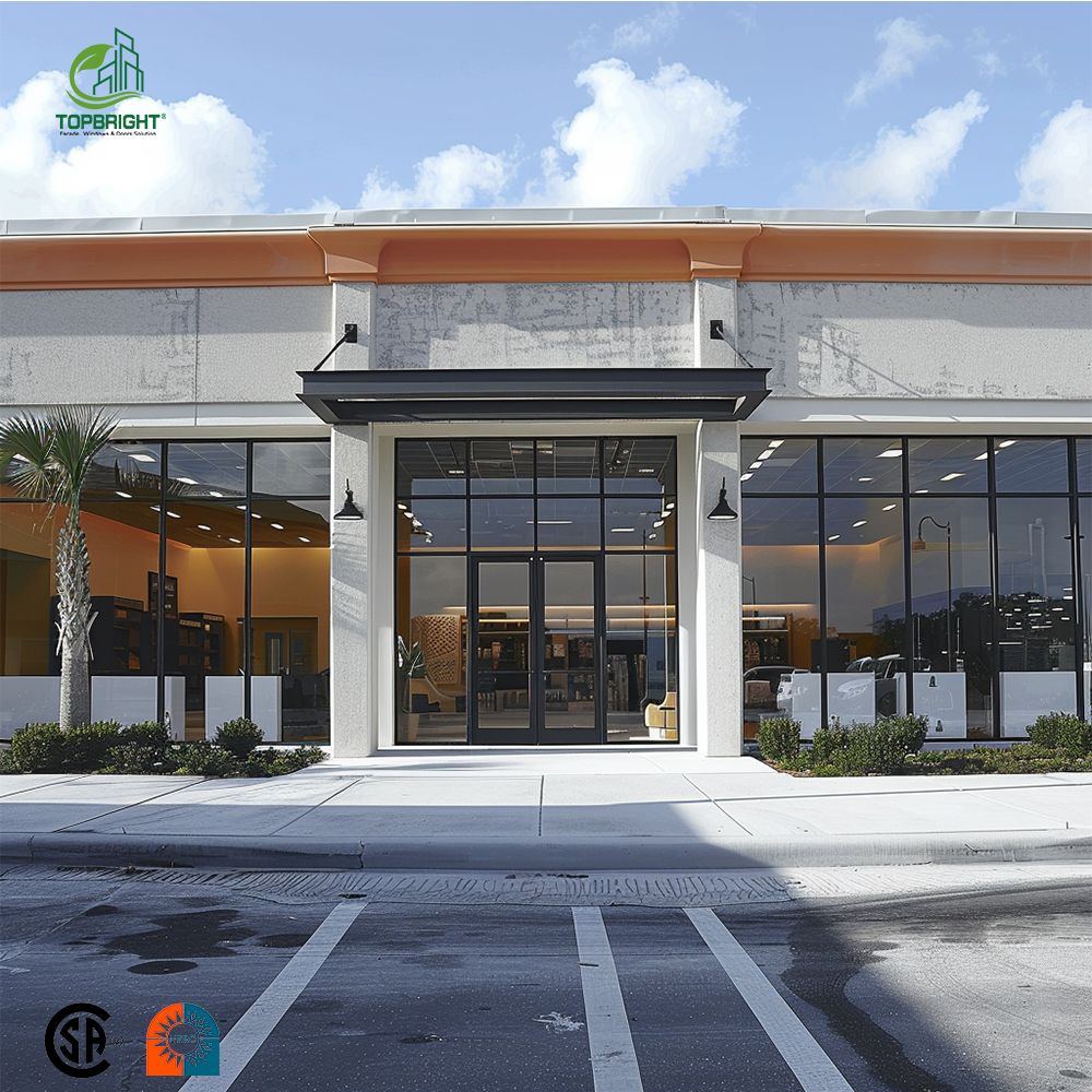 Topbright Modern Custom Office &amp; Store Front Glass Aluminum Exterior Doors with Anti-Theft Heat Insulation &amp; Waterproof Features
