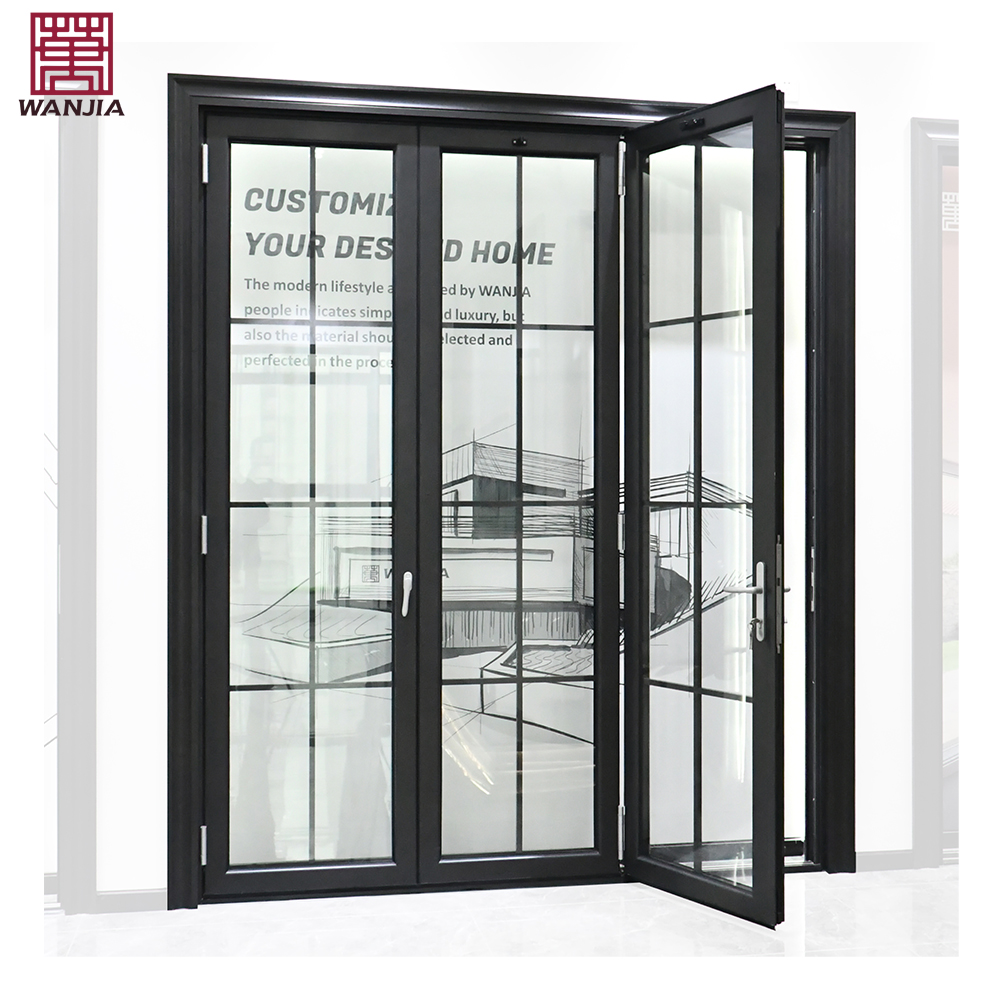 WANJIA Factory Built-in-Grid Design Aluminium Glass Bi-fold Doors Horizontal Accordion Folding Door