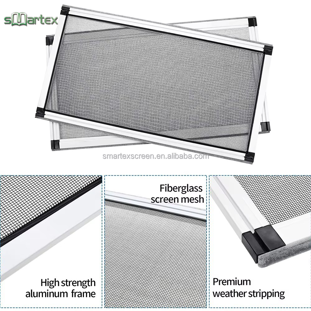 Modern Anti-Mosquito Fiberglass Screen Windows With Extensible Adjustable Insect Screens Fire-Proof &amp; Washable