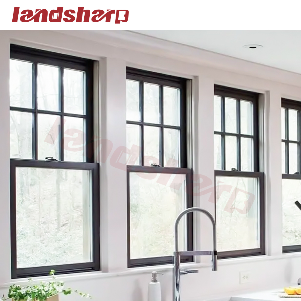 Landsharp Aluminum Single Double Hung Window Sliding Sash Triple Glazed Windows