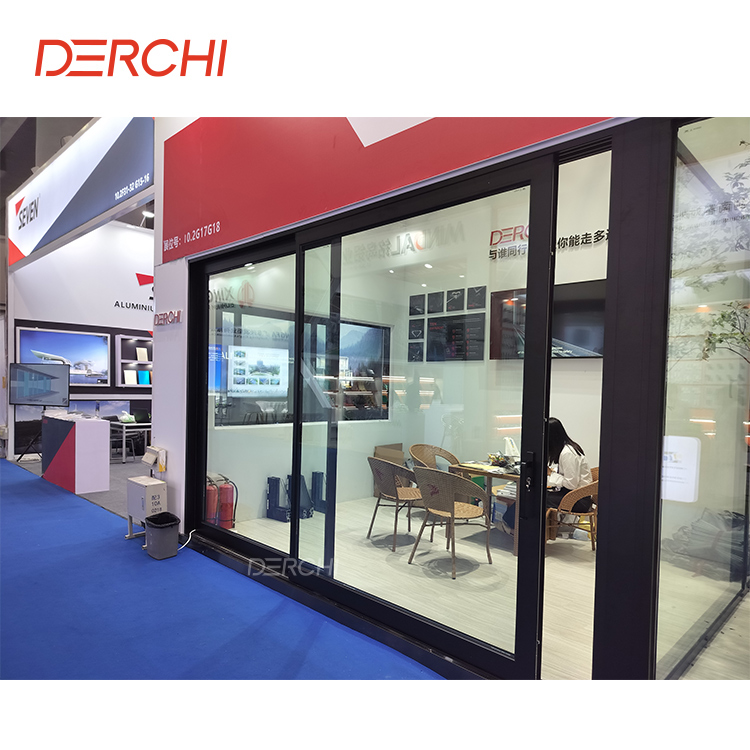 DERCHI NFRC Windproof Durable Aluminum Alloy Profiles Exterior Soundproof Balcony Doors Double Glazed Patio Sliding Door