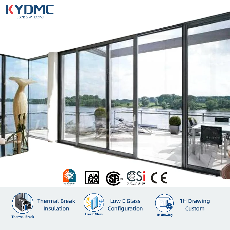 NFRC Moden Slim Frame Black Aluminum Double Glazed Tempered Glass Patio Sliding Door Hurricane Impact Lift and Sliding Doors