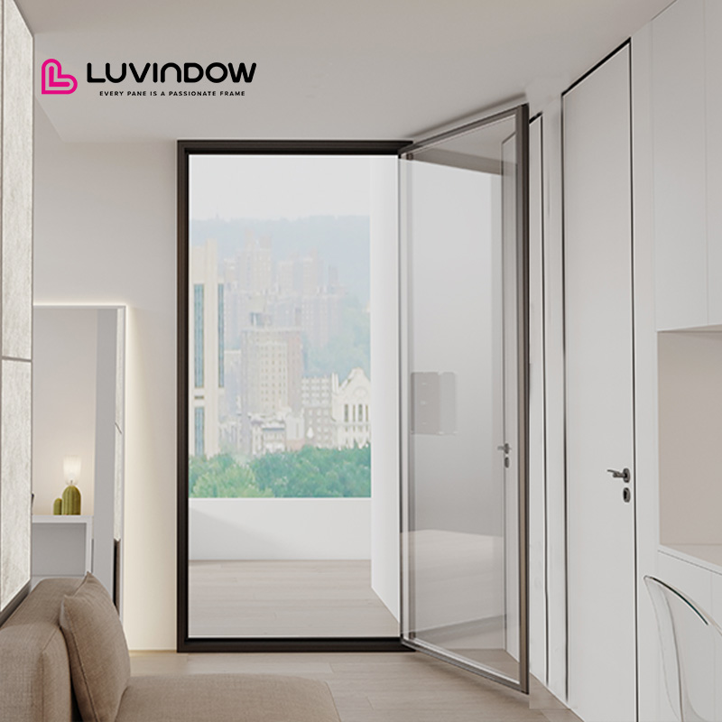 Soundproof Aluminum Exterior Doors Full View Design Slim Profile Hinged Doors for Apartments Bedrooms Entry Upscale Modern