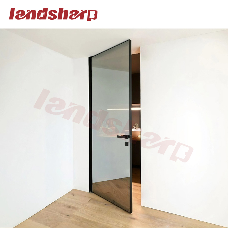Landsharp New Design Bathroom Narrow Frame Casement Aluminium Interior Glass Door Aluminium Toilet Metal Entry Door