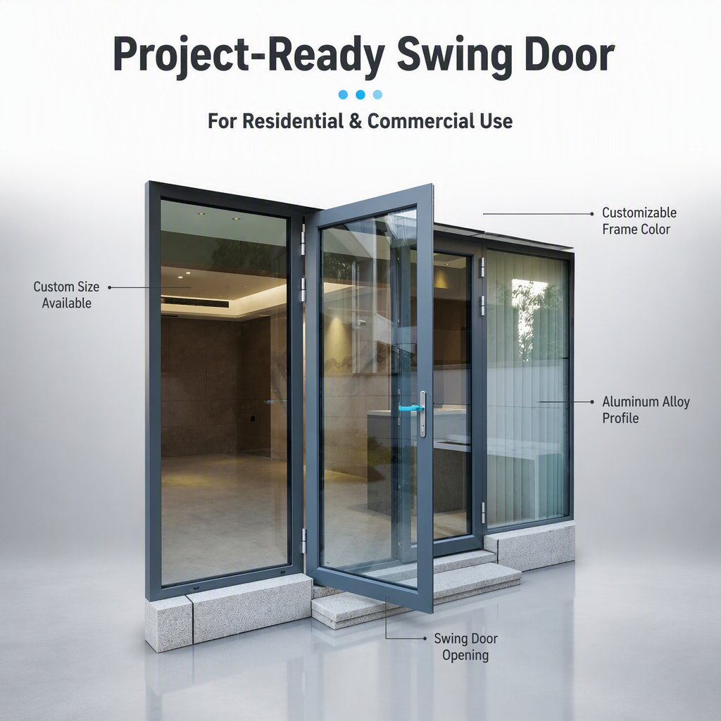 Thermal Break Aluminum Swing Door Aluminum Alloy Frame Glass Entry Door Custom Size Color for Hotel Apartment Projects