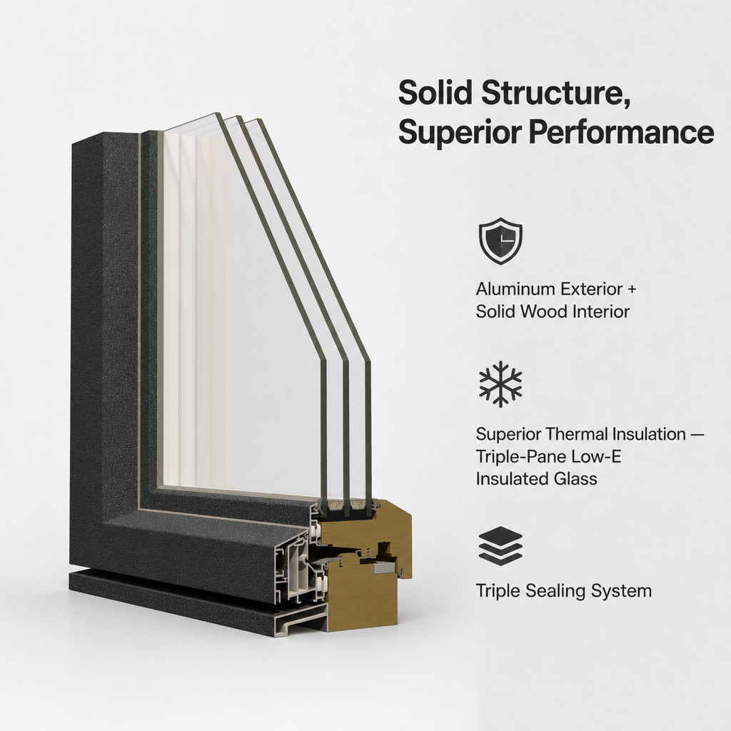 CHAMBROAD Aluminum Clad Wood Windows Triple Glazed Low-E Glass German Hardware Hurricane Resistant for Villa Factory Wholesale