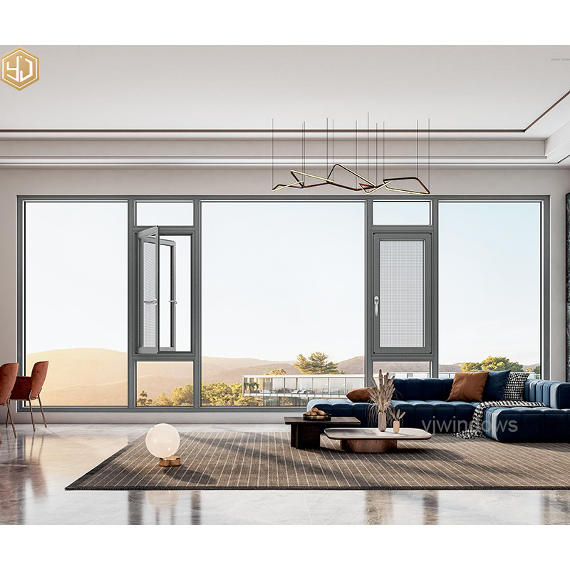 Contemporary Aluminum Fixed Casement Combo Window with Large Clear Vision Pane and Side Ventilation Screens