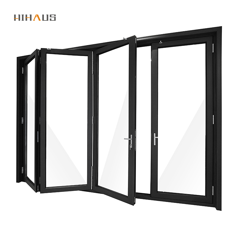 Hihaus New Chinese Aluminium Accordion Folding Patio Glass Sliding Back Doors