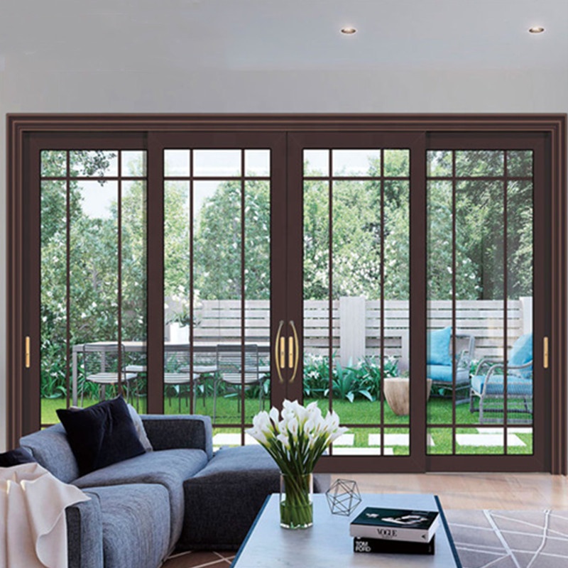Newest Design Sliding Back Doors 5 Tracks Aluminium Sliding Door Double Tempered Glass Sliding Door Latest Main Gate Designs